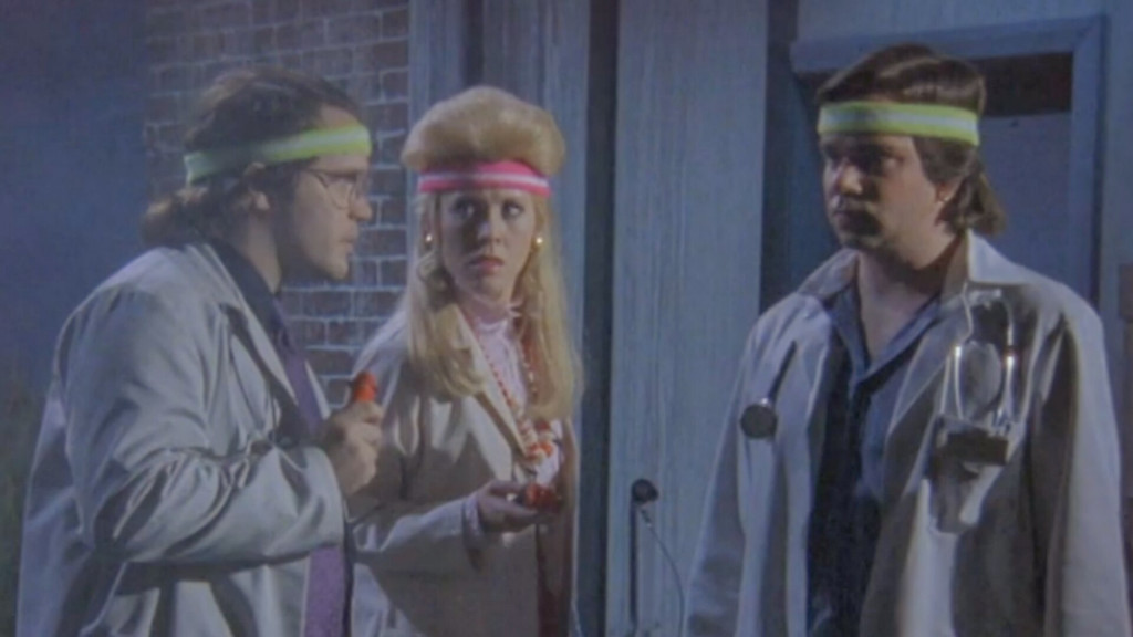 The heroes trying to deal with Scotch Mist // Credit: Garth Marenghi's Darkplace, Channel 4