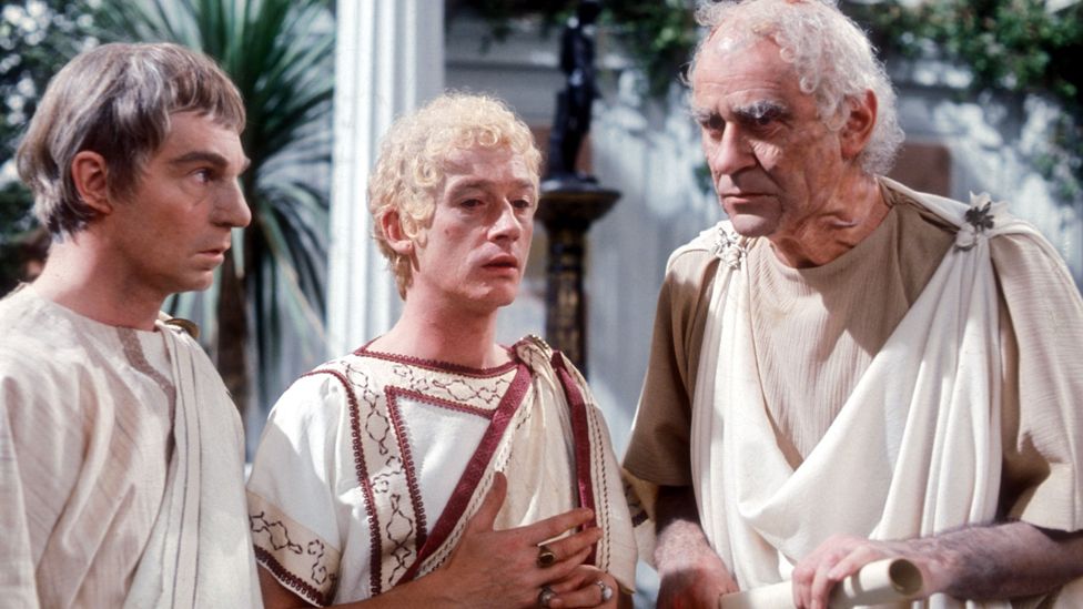 Claudius trying to work out who is more dangerous - insane Caligula or tyrannical Tiberius? //credit: I, Claudius, BBC