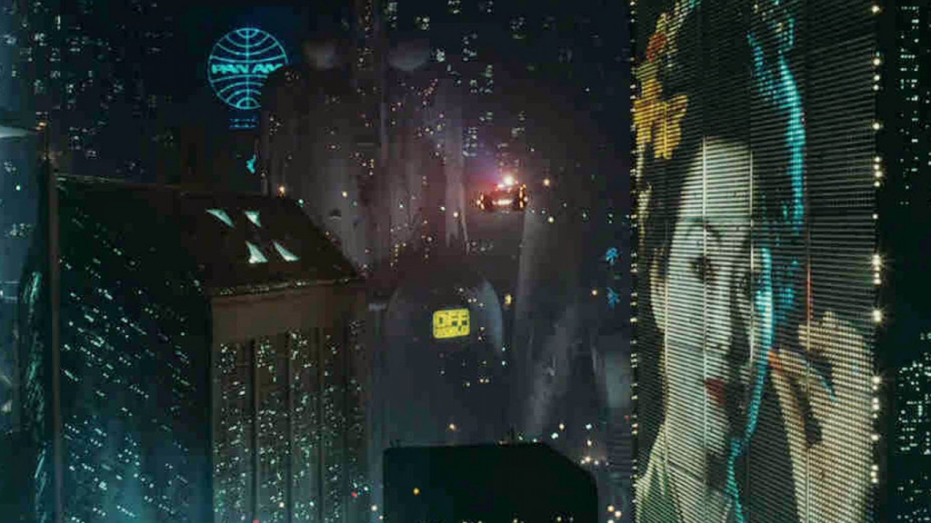 Huge digital billboards in Blade Runner // Credit: Warner Bros.
